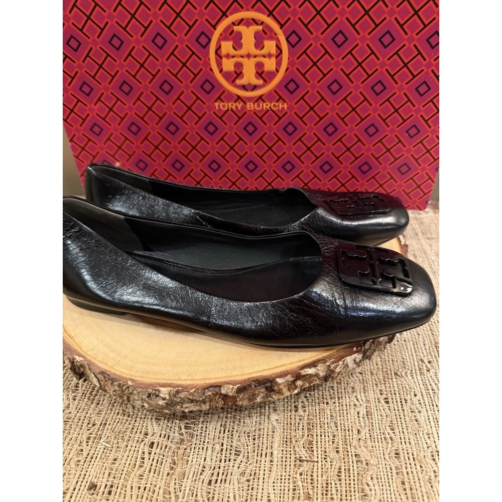 Tory Burch Georgia Black‎ Wrinkle Leather Ballet Flats SZ-7.5